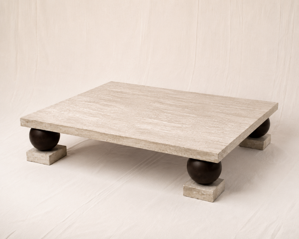 A 1970s Italian travertine coffee table.